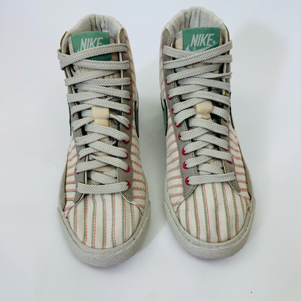 Nike Blazer Mid 'Pinstripes' color Light Bone, Cadet Green, and Pink SZ6 - Picture 2 of 10
